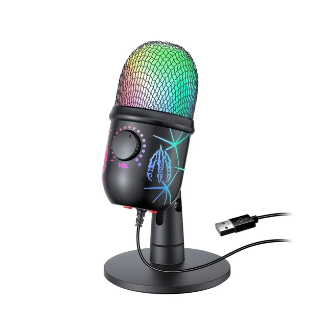 V5 Wired Desktop Condenser Gaming USB Microphone with RGB Lighting 30Hz-18kHz Frequency Response Cardioid Lightweight Metal
