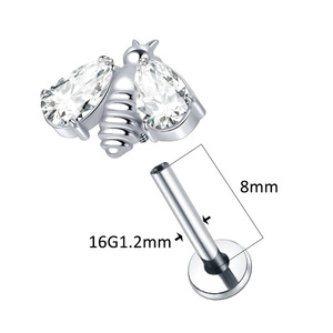 Piercing d'oreille unisexe en titane et acier inoxydable, motif insecte, 16G 1.2mm 8mm - Product Image 1