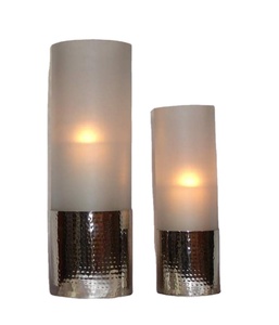 Bougeoir de décoration de mariage et de fête de luxe moderne en acier inoxydable martelé Offre Spéciale nickelé chaud avec verre - Product Image 1