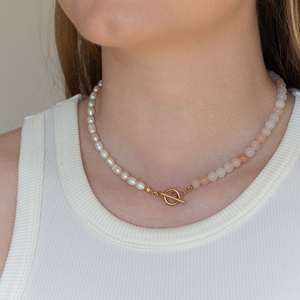 Nueva moda Rosa Aventurina Piedra Media perlas de agua dulce y collar de cuentas de piedras preciosas para joyería de mujer - Product Image 2