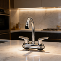 Robinet de cuisine moderne à double poignée et 2 trous en acier inoxydable avec cartouche céramique, mitigeur eau chaude et froide et corps en laiton