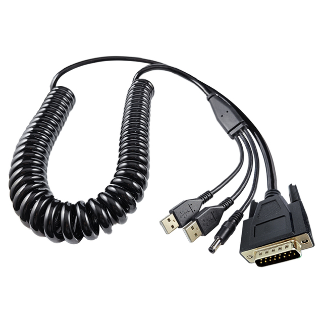 Custom DB15 Coiled Cable male to Usb To DC 5525 Spring Spiral Cable Assembly Wire Harness Manufacturer