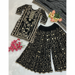 Hermosa ropa de fiesta para mujer Top Bottom Dupatta Set - Product Image 1