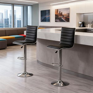 Taburete de Bar con Asiento <span class=keywords><strong>para</strong></span> <span class=keywords><strong>Desayunador</strong></span> Residencial, Ajuste de Altura con Manivela, Soporte Circular <span class=keywords><strong>para</strong></span> Pies y Respaldo con Diseño a Rayas - Product Image 2