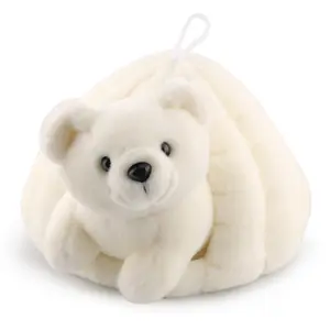 ตุ๊กตาสัตว์ขั้วโลกตุ๊กตาหมีสองชิ้นหมีขั้วโลกและถ้ำหิมะที่กำหนดเองนุ่มของเล่นตุ๊กตา