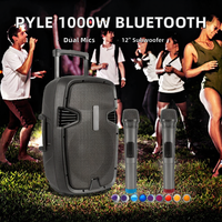 Sistema de Altavoces Portátil Pyle para PA, 300W, Karaoke Inalámbrico, Subwoofer de 12'', USB/SD/MP3/FM, Incluye Dos Micrófonos UHF y Control Remoto