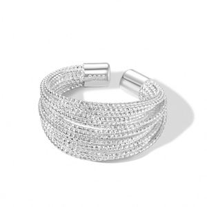 Dylam Specially Design Women Fine Jewelry Daily Wear S925 Silver Rhodium 18k Gold Plated Wide Layer Round <b>Beaded</b> Jewelry Rings - Product Image 1
