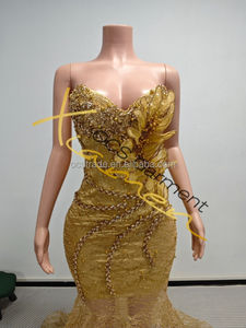 Ocstrade Vestido de Gala Largo de Baile 2025 con Lentejuelas Brillantes, Malla Transparente, Apliques 3D en Dorado y Cristales de Estrás - Product Image 4