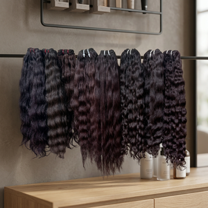 Extensions de cheveux indiens Remy en vrac, lisses naturels et ondulés profonds, double trame, tissage à la machine, cheveux humains à clipser, toutes les couleurs disponibles - Product Image 1