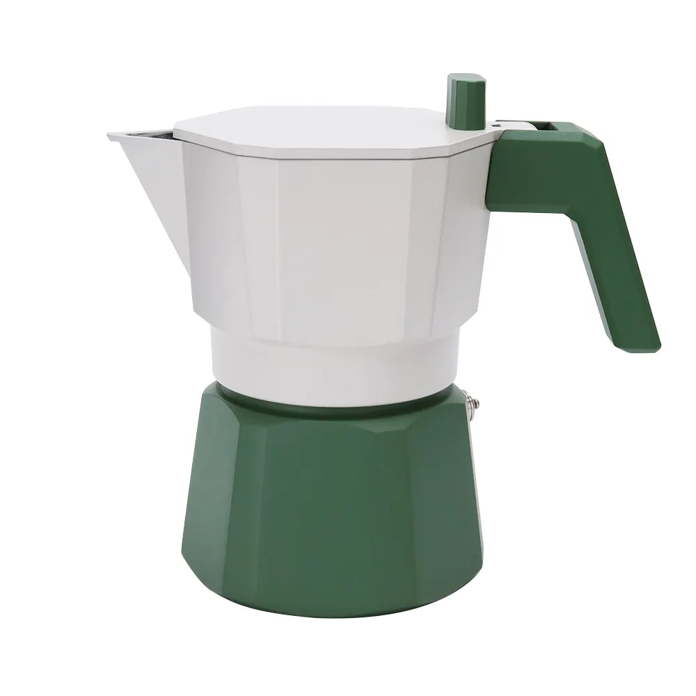 4 कप सफेद और हरा रंग एल्यूमीनियम मोका पॉट कॉफी निर्माता