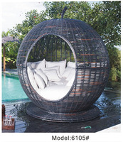 Pomme ronde jardin patio cabana en osier en plastique auvent transat station rotin résistant aux UV jour lit avec coussin