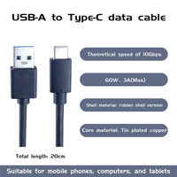 Câble de données USB-A vers Type-C ITGZ 10 Gbps 60 W PD 3 A Charge rapide 20 cm Cordon en caoutchouc Téléphone Tablette OEM