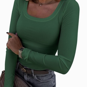 Haut décontracté côtelé à manches longues et col rond pour femme, chemisiers et t-shirts pour femme, fabricants <span class=keywords><strong>de</strong></span> t-shirts en Chine, ensembles pour femme - Product Image 3