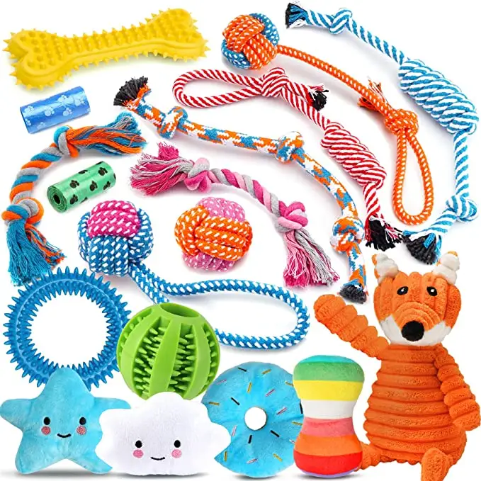 Custom 18 Pack Teeth Cleaning Aggressive Chew Dog Toy Set Heavy Duty Squeaky Interactive Dog Toys Pet Accessories