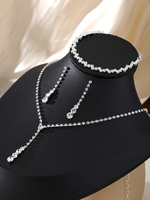 Lot de 3 Pièces Bijoux Scintillants et Élégants pour Mariée avec Strass et Diamants : Collier, Bracelet, Boucles d'Oreilles pour Mariages et Anniversaires