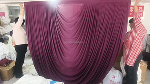 Guirlandes baroques préfabriquées bordeaux avec poches pour tringle, draperies extensibles en spandex à volants, rideaux de plafond - Product Image 4