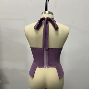 Top corsé corto sin mangas para mujer, fino, de malla, con cordones, estilo halter - Product Image 6