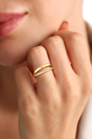 Ensemble de bagues à double couche, bande unie et bande en zircon, ton or, bagues empilables minimalistes pour femmes, bijoux de mode au quotidien