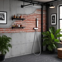 Ensemble de robinetterie de douche murale en acier inoxydable poli avec valve en céramique, jet de pluie et douchette à main, prêt à l'emploi pour salle de bain
