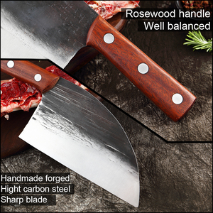 Couteau de boucher forgé à la main, hachoir tranchant en acier à haute teneur en carbone, manche en bois de rose antidérapant - Product Image 5