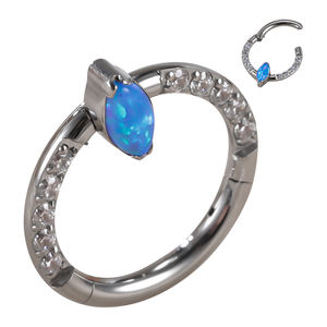Toptan ASTM F-136Titanium Piercing CZ açacağı yüz markiz <span class=keywords><strong>Opal</strong></span> & CZ taş merkezi menteşeli Segment <span class=keywords><strong>Hoop</strong></span> burun yüzük - Product Image 2