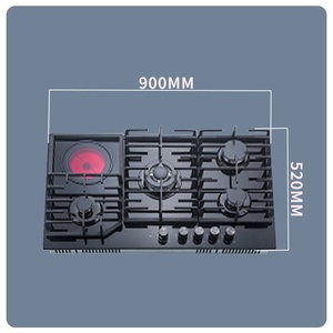 เตาแก๊สแบบรวม5เตาในตัวกระจกนิรภัยสำหรับใช้ในห้องครัวสีดำ - Product Image 4