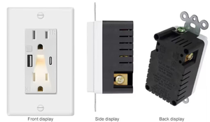 Keygma KU-15TL tường ổ cắm với 2 AC cửa hàng USB A + C 5V 5.0A cổng 15A 125V ánh sáng ban đêm - Product Image 4
