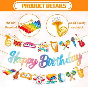 BA483 instrumento de dibujos animados cartel de papel <span class=keywords><strong>Piano</strong></span> guitarra cartel de <span class=keywords><strong>feliz</strong></span> <span class=keywords><strong>cumpleaños</strong></span> bandera para música tema Fiesta decoración suministros - Product Image 3