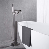 Robinet de baignoire sur pied en laiton nickel brossé avec douchette à main