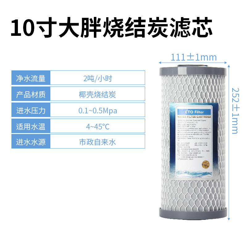 Charbon fritté de coque de noix de coco de 10 pouces