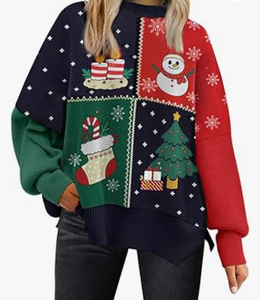 <span class=keywords><strong>Pull</strong></span> de Noël pour <span class=keywords><strong>femme</strong></span> 100 % coton tricoté, motif bonhomme de neige et sapin, manches longues, idéal pour les fêtes de fin d'année, doux et confortable - Product Image 1