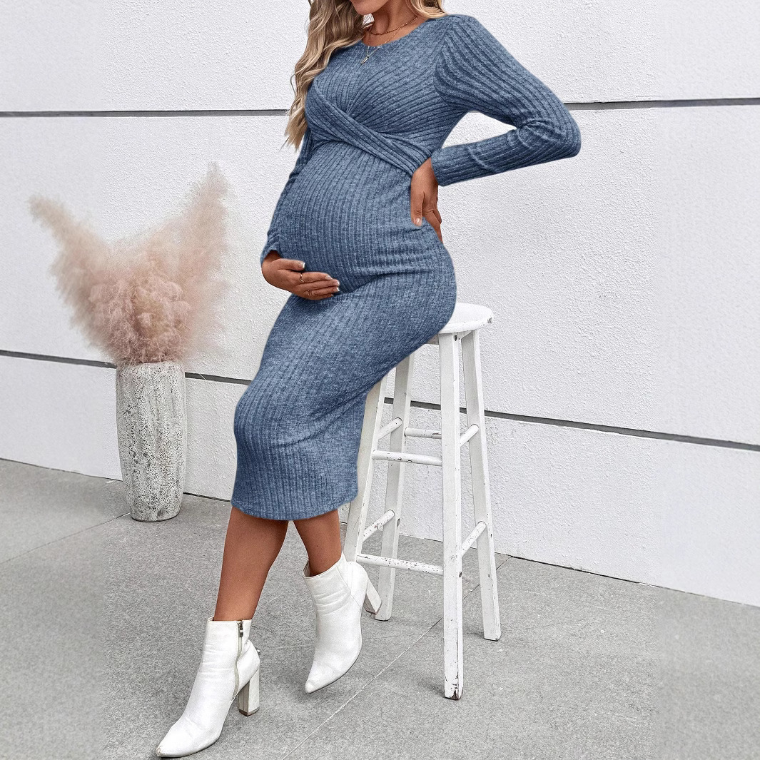 green emerald velvet dress Lucille Knit Maternity Midi Dress Dark Teal L main image 0