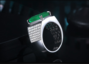 합성 에메랄드 8캐럿 합성 에메랄드 남성용 오픈 링, 18k 지르콘 컬러드 젬스톤 링 - Product Image 2