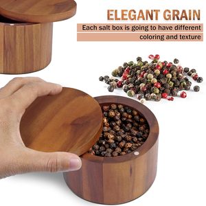 Acacia Salt Cellar 9 Ounces Capacity Wood <b>Spice</b> <b>Box</b> With Swivel Cover Jar for Kitchen - Product Image 4