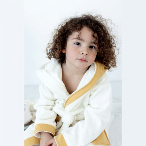 Soft Terry Kids <b>Bathrobe</b> White <b>With</b> Yellow Trim Skin-Friendly For Child Bathroom Use - Product Image 1