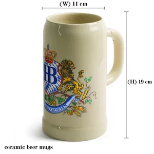 Klassiekers Bier Stein Met Logo Custom Bier Mok Met Handvat Keramische Oktoberfest Grote Biermokken