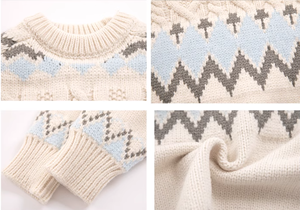 Nuovo Maglione <span class=keywords><strong>Oversize</strong></span> da Donna in <span class=keywords><strong>Maglia</strong></span> Spessa con Motivo Geometrico, Pullover Bianco Stile Fair Isle Retrò - Product Image 4