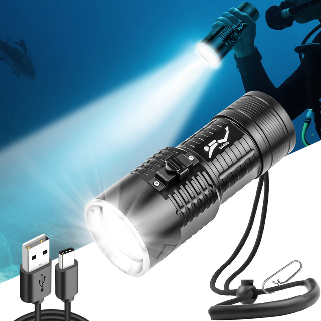 4*XHP50 High Lumen Diving Flashlight 2000Lumen IPX8 Professional Amphibious Torch 7500mAh Rechargeable Diving Hunting Lights