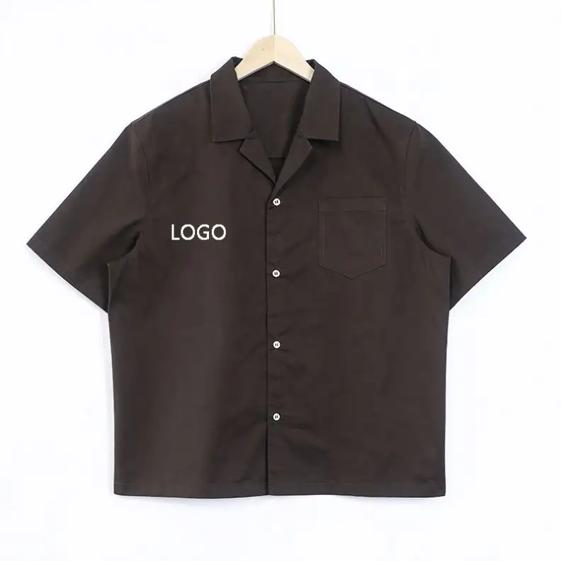 100% Cotton Factory Custom Logo Short Sleeves Button Up Men's Shirts Solid Color Plus Size Men Designer Shirt