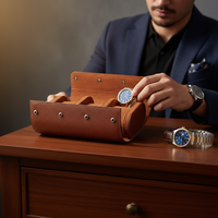 Boîte de rangement pour montre mécanique vintage de luxe en cuir PU de haute qualité, 6 pouces, fermeture à bouton, avec doublure en coton, option de logo personnalisé