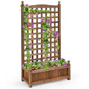 栅栏攀爬木制植物箱网格格子，适用于室外花园和室内，木制花盆播种机