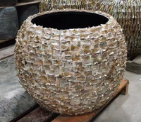 Grand pot et jardinière rond en fibre de verre, pots de fleurs de jardin pour hôtel, pots en fibre de ciment en forme de boule pour plantes