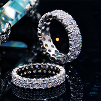 Bague large demi-éternité en or 18 carats certifiée IGI avec double rangée de diamants de laboratoire 3 carats, bijou de déclaration