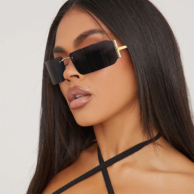08055 Fashion Diamond Rhinestone Trendy Style Sunglasses One-Piece Frameless Y2K Fashion Ins Hot Sale Sunglasses 2024