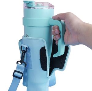 Housse isotherme personnalisée Sanjin en néoprène pour bouteille d'eau avec gobelet isotherme extérieur en acier inoxydable de 40/30 oz H2.0 et paille avec poignée - Product Image 1