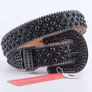 Hot Stijl Zwart Western Luxe Pu Studded Dna Designer Mannen Bling Cowboy Diamant Gesp Strass Riem Voor Jongens Kids Mannen