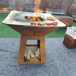 Durable Outdoor Kitchen Barbecue Grills Corten Steel Barbeque Charcoal Fire Table Durable BBQ Grill