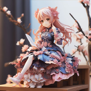 Figura de Resina Personalizada de Anime Hecha a Mano, Chica Sentada con Cabello Rosa y Vestido Azul, Temática Japonesa de Fantasía y Ciencia Ficción, para Mayores de 12 Años - Product Image 5
