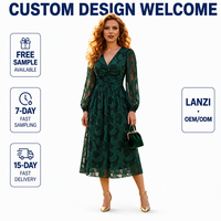 Fabricant de robes midi sur mesure pour femmes, élégantes, à manches longues, col en V, grandes tailles, semi-formelles, pour les acheteurs en gros