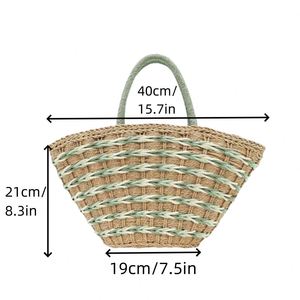 กระเป๋าถือสานคุณภาพสูงสำหรับผู้หญิง ขนาดใหญ่ ใส่ของได้เยอะ เหมาะสำหรับฤดูร้อน มีซิปปิด ใช้ได้ทั้งแบบถือและสะพาย เหมาะสำหรับไปเที่ยวทะเล - Product Image 4